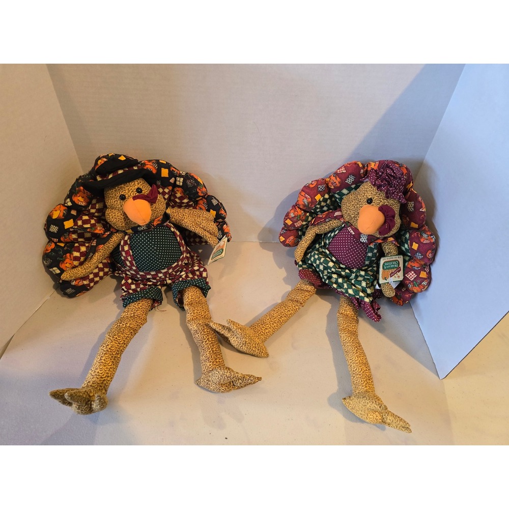 Homespun Creations‎ Handcrafted Turkey Sitter Pair Fall Thanksgiving Decor /0547